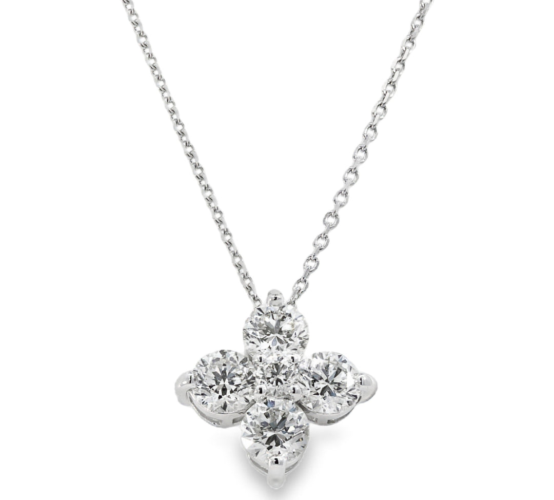 18K White Gold Diamond Flower Cluster Necklace