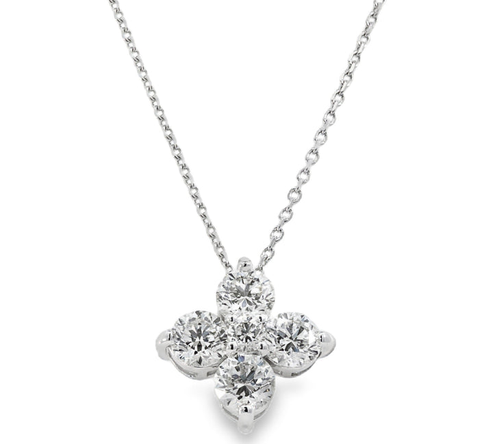 18K White Gold Diamond Flower Cluster Necklace