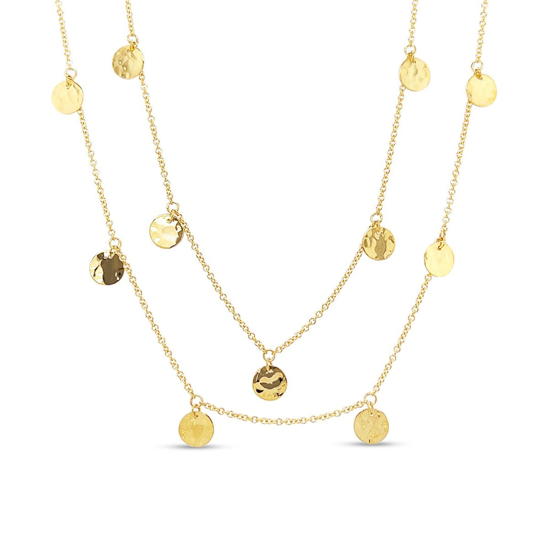 Yellow Gold Hammered Finish Disc Necklace - MDG8622