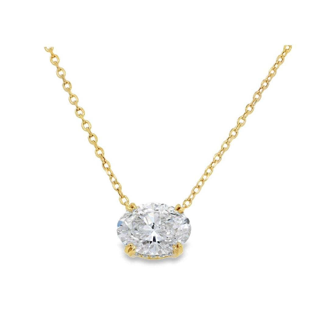 18K Yellow Gold Lab Grown Oval Diamond Hidden Halo Necklace