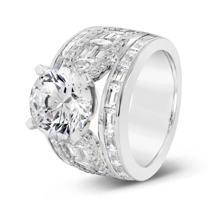 Wide Band Diamond Engagement Ring with Baguettes - YJC3518R