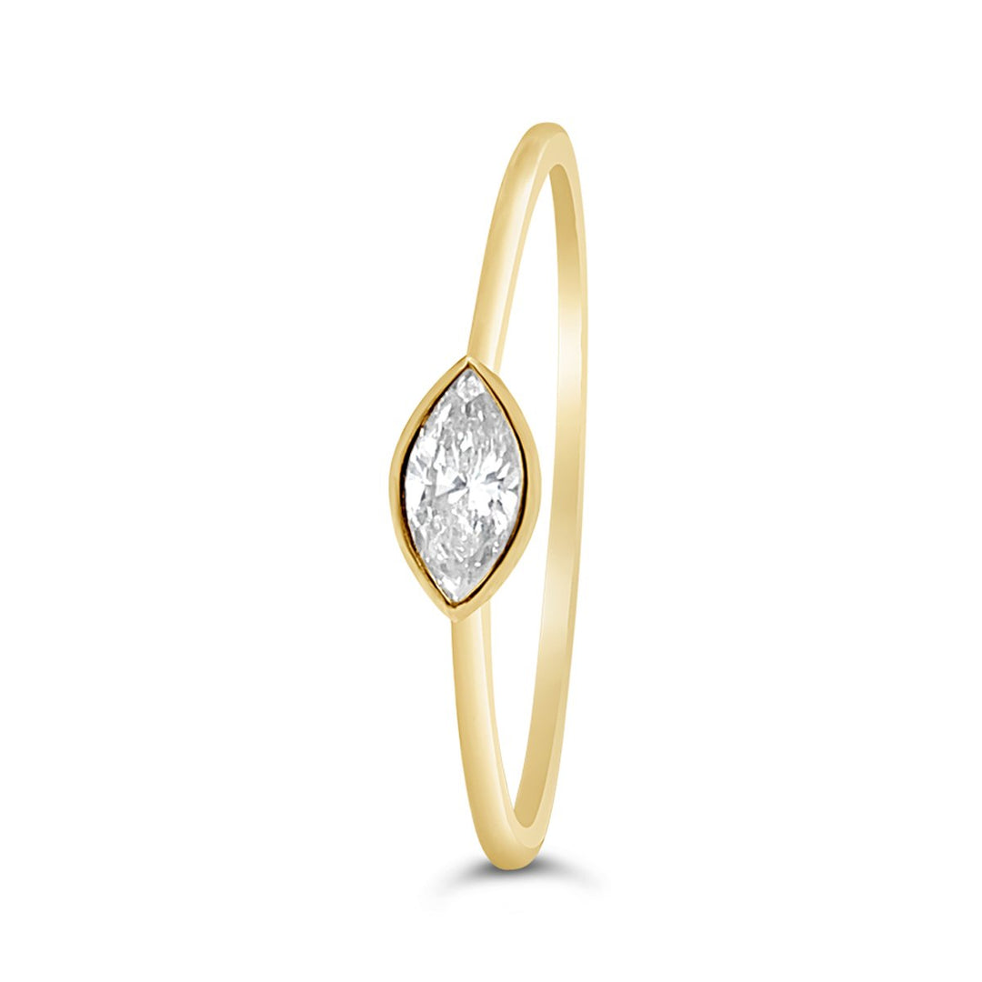 18K Yellow Gold Marquise Shape Bezel Set Diamond Ring - HKR00490B