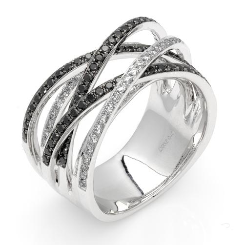 White Gold Diamond & Black Diamond Ring - IJ12764R