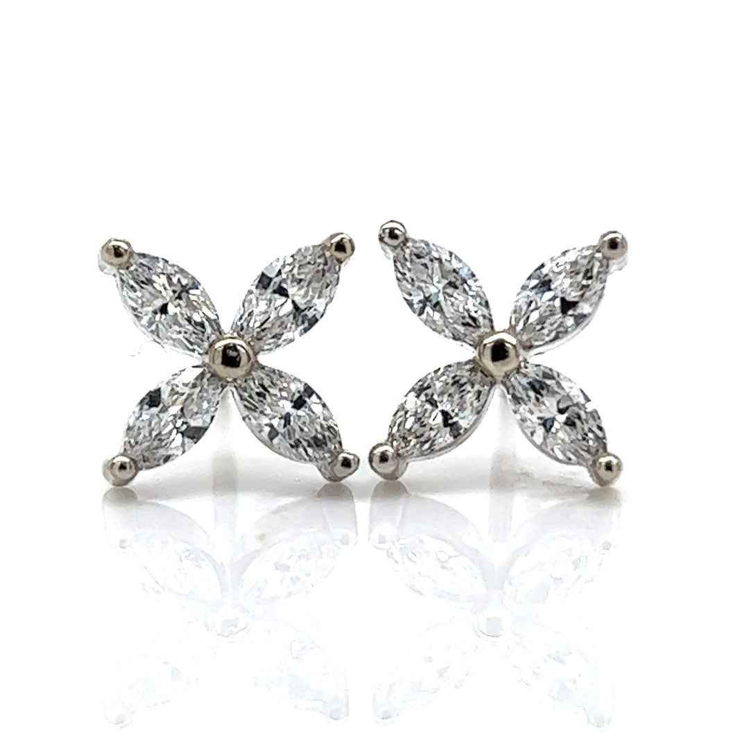 White Gold Lab Grown Diamond Flower Earrings - 85940-LAB
