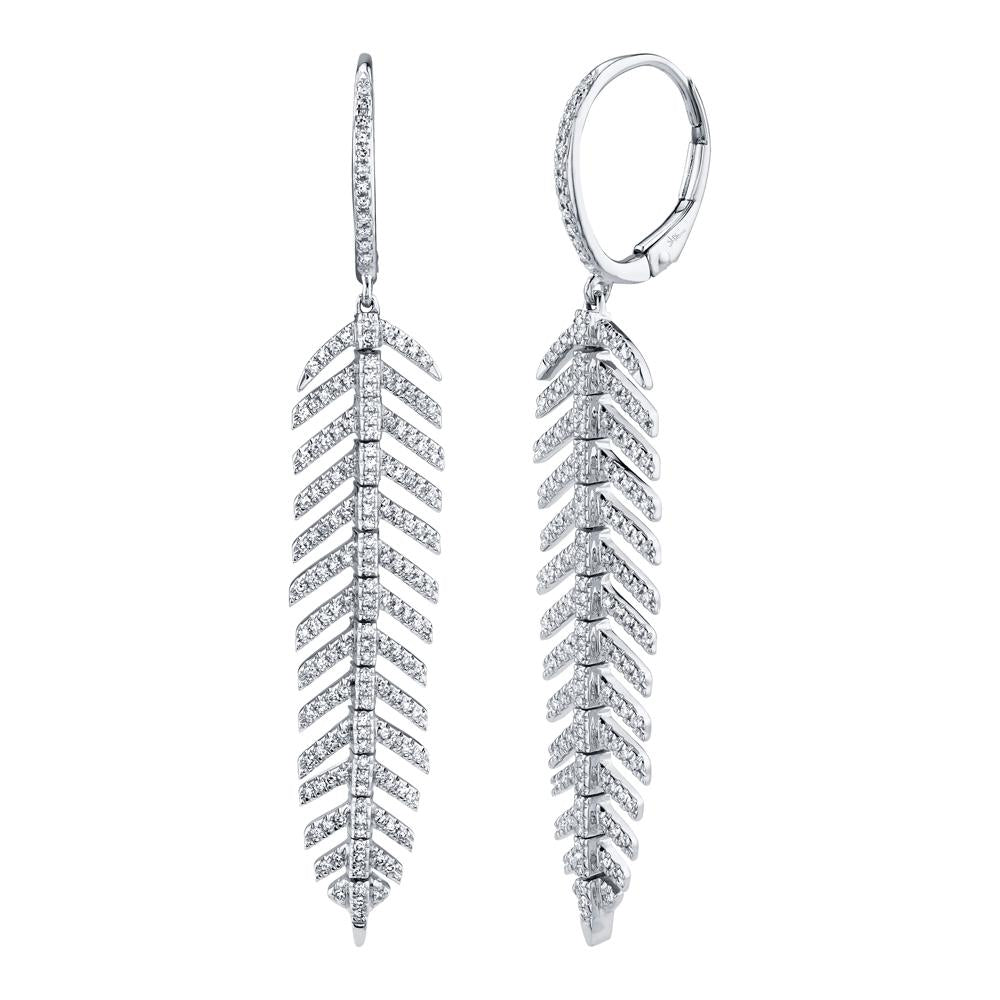 Gold Diamond Feather Earrings - SC55004557