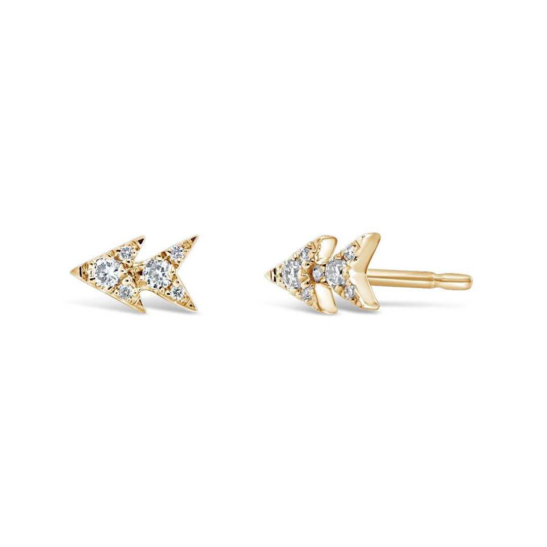 Yellow Gold Double Arrow Diamond Earrings - GHPE02-Y