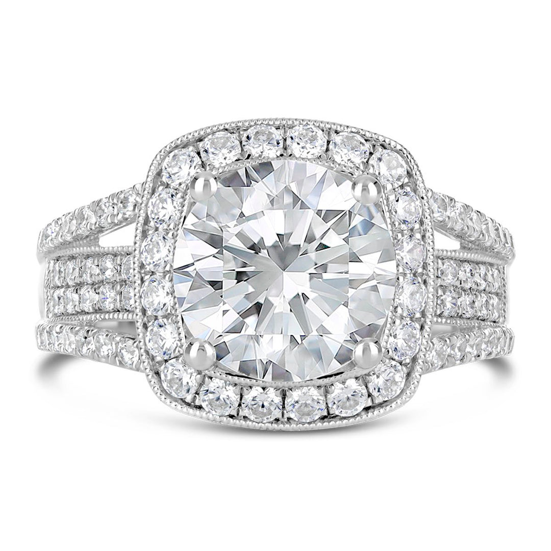 Wide Band Diamond Halo Engagement Ring
