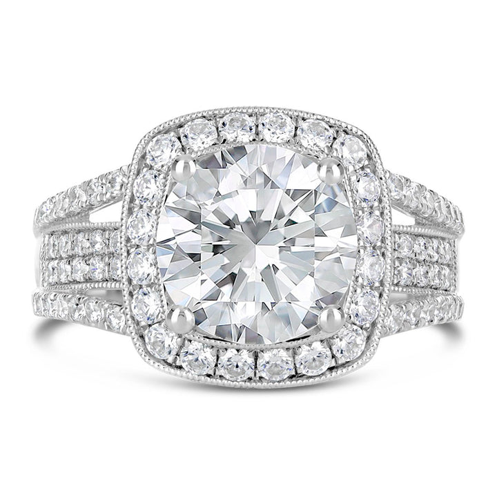 Wide Band Diamond Halo Engagement Ring
