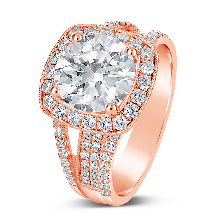 Wide Band Diamond Halo Engagement Ring