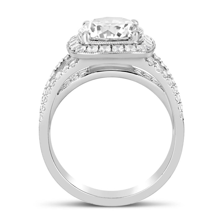 Wide Band Diamond Halo Engagement Ring