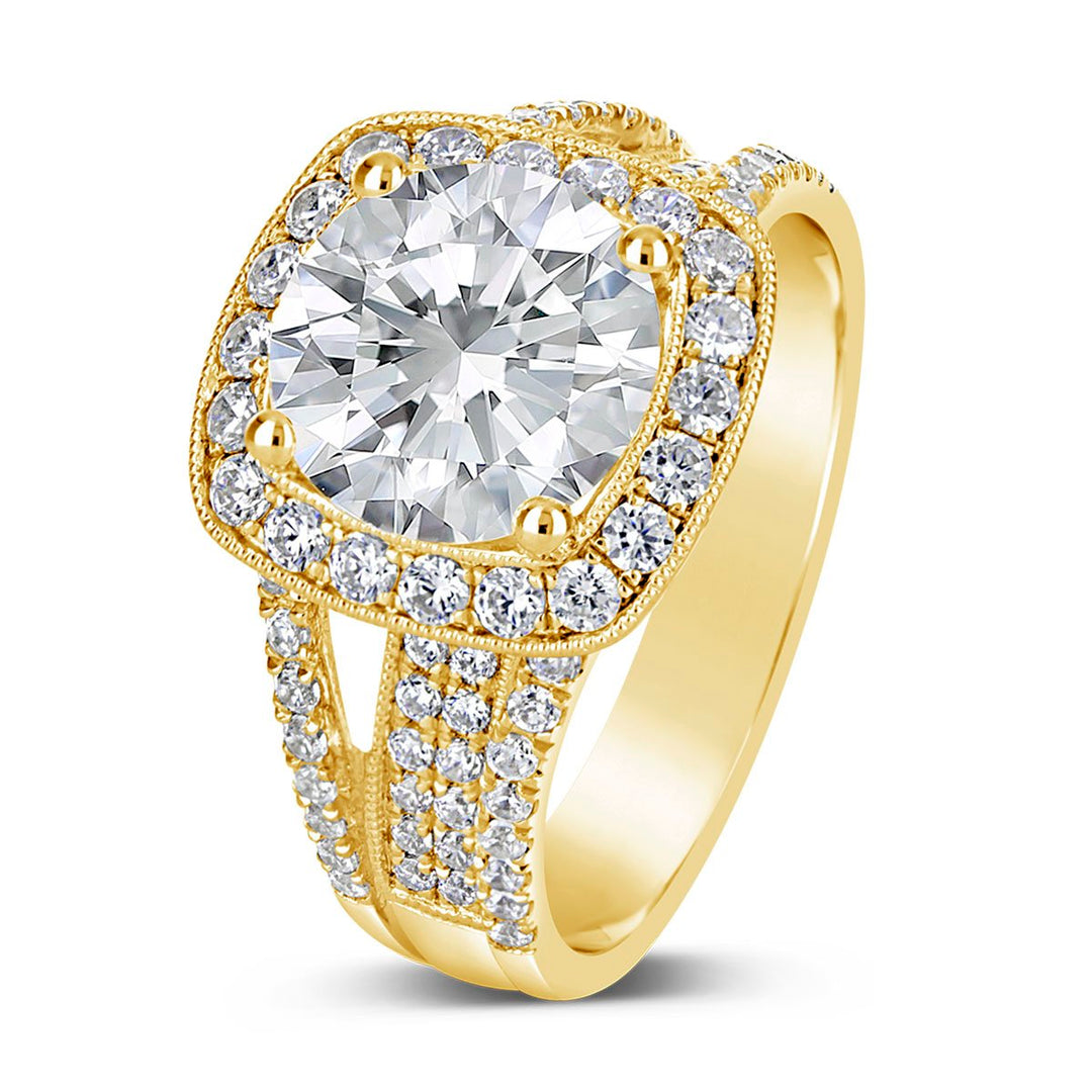 Wide Band Diamond Halo Engagement Ring