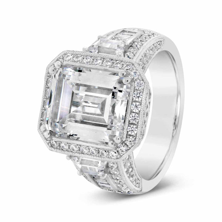 Wide Band Halo Diamond Engagement Ring with Milgrain Finish - YJM3137R