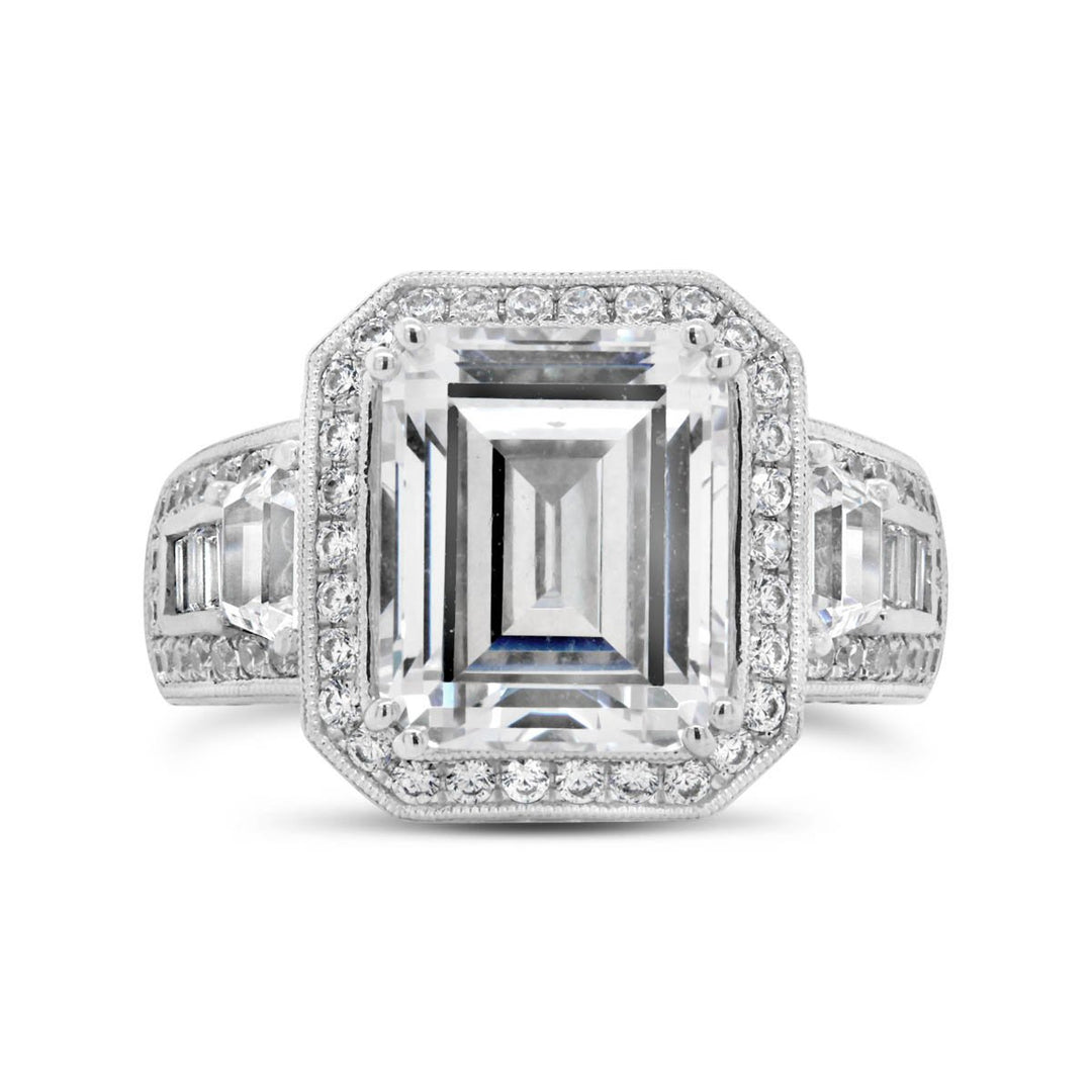 Wide Band Halo Diamond Engagement Ring with Milgrain Finish - YJM3137R