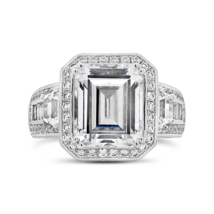 Wide Band Halo Diamond Engagement Ring with Milgrain Finish - YJM3137R