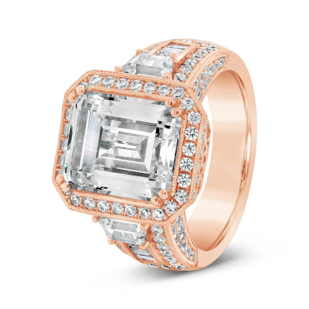 Wide Band Halo Diamond Engagement Ring with Milgrain Finish - YJM3137R