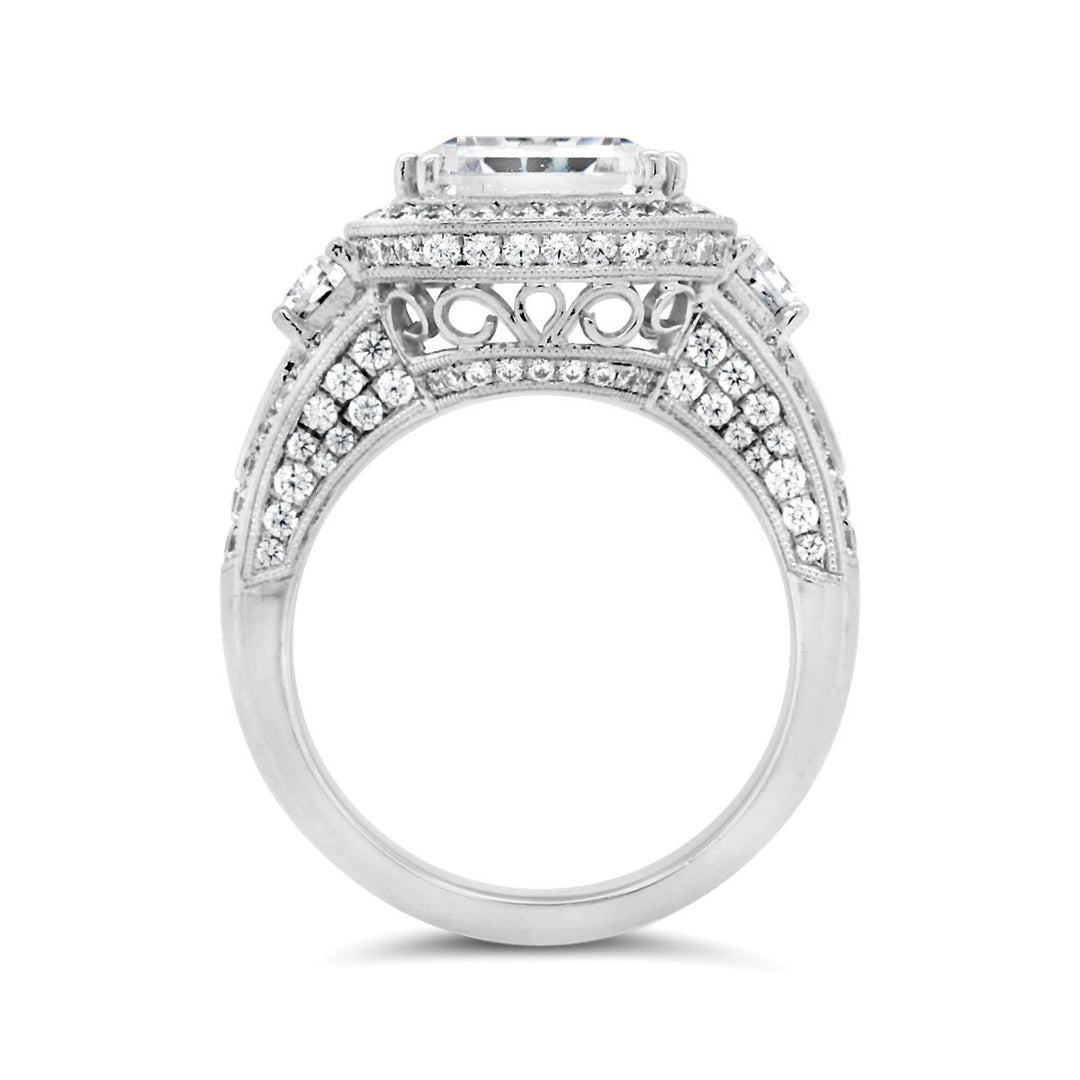 Wide Band Halo Diamond Engagement Ring with Milgrain Finish - YJM3137R