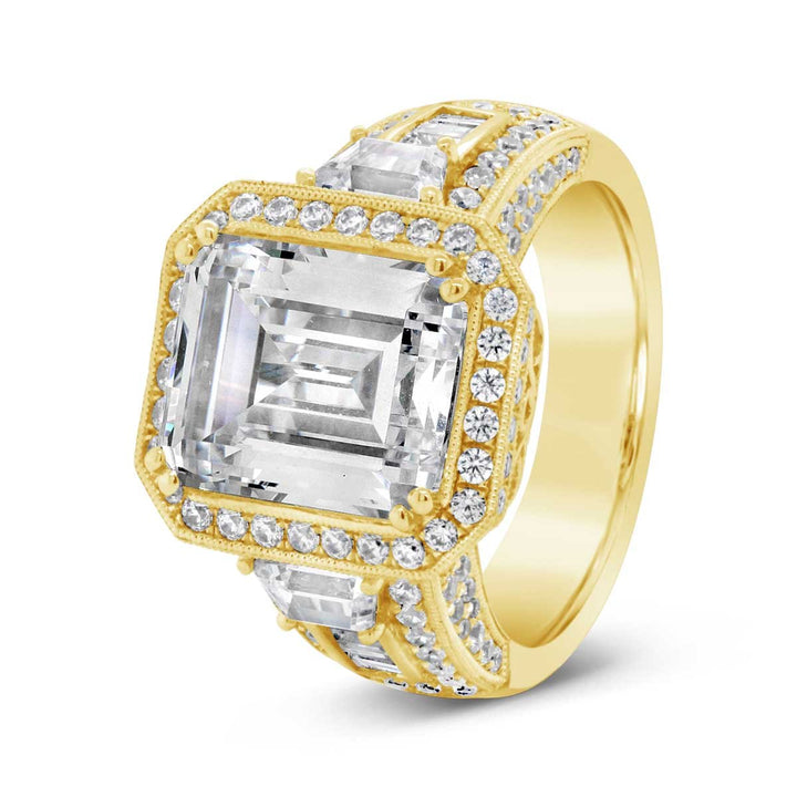 Wide Band Halo Diamond Engagement Ring with Milgrain Finish - YJM3137R