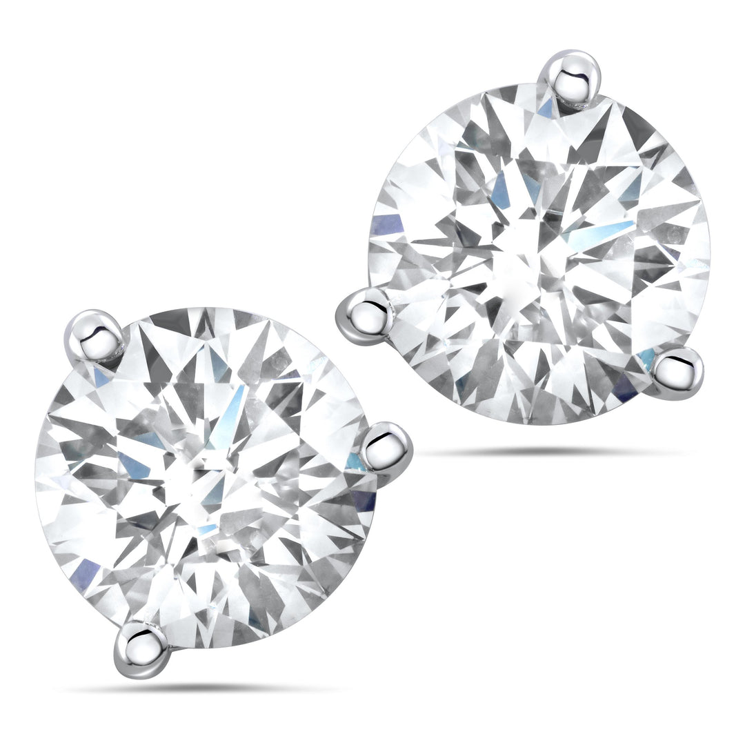 White Gold 3 Prong Naturally Mined Diamond Stud Earrings, 2 RD 3.12ct - MSTB10