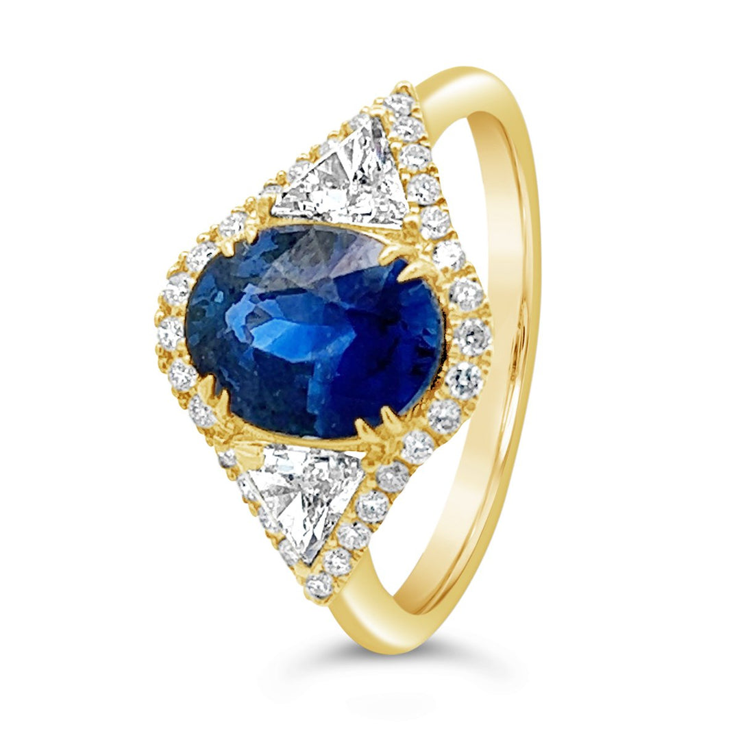 18K Yellow Gold Diamonds and Sapphire Fashion Ring - RG1235