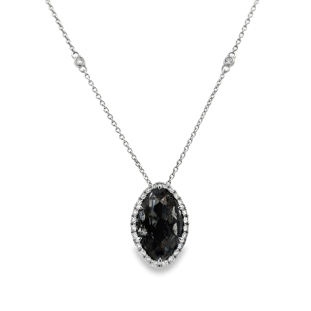 White Gold Diamond Halo Slider Necklace