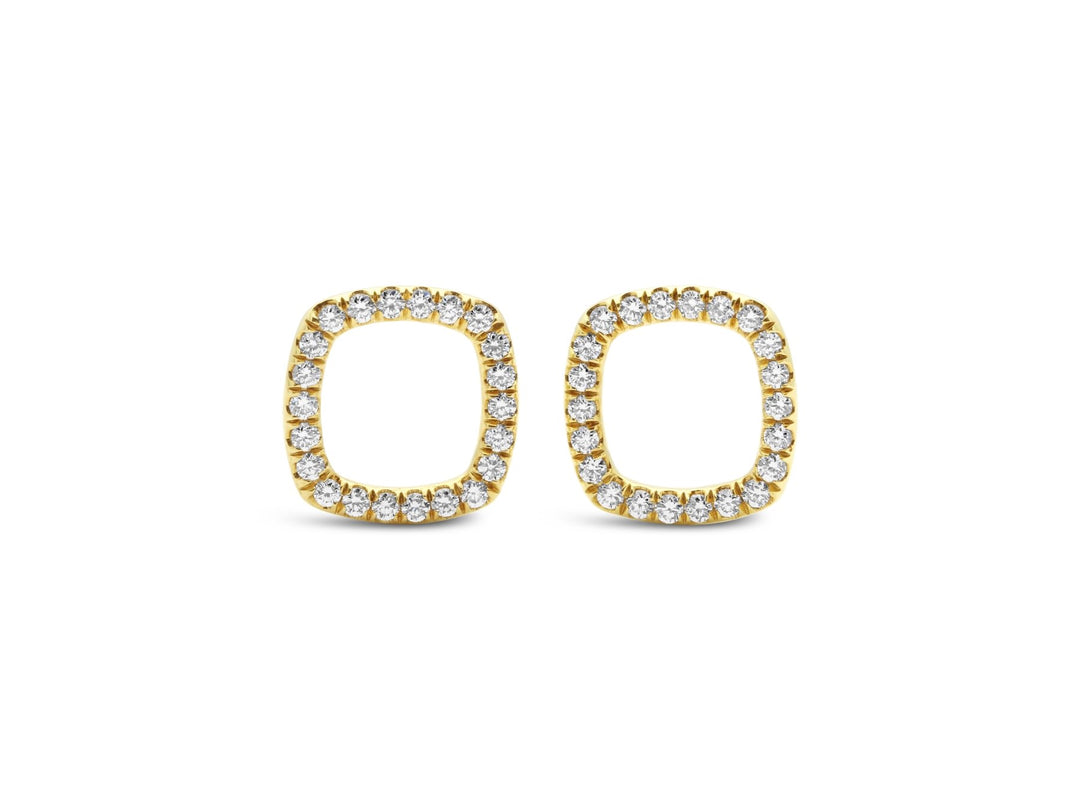 Yellow Gold Diamond Square Halo Earrings - YJB1031E