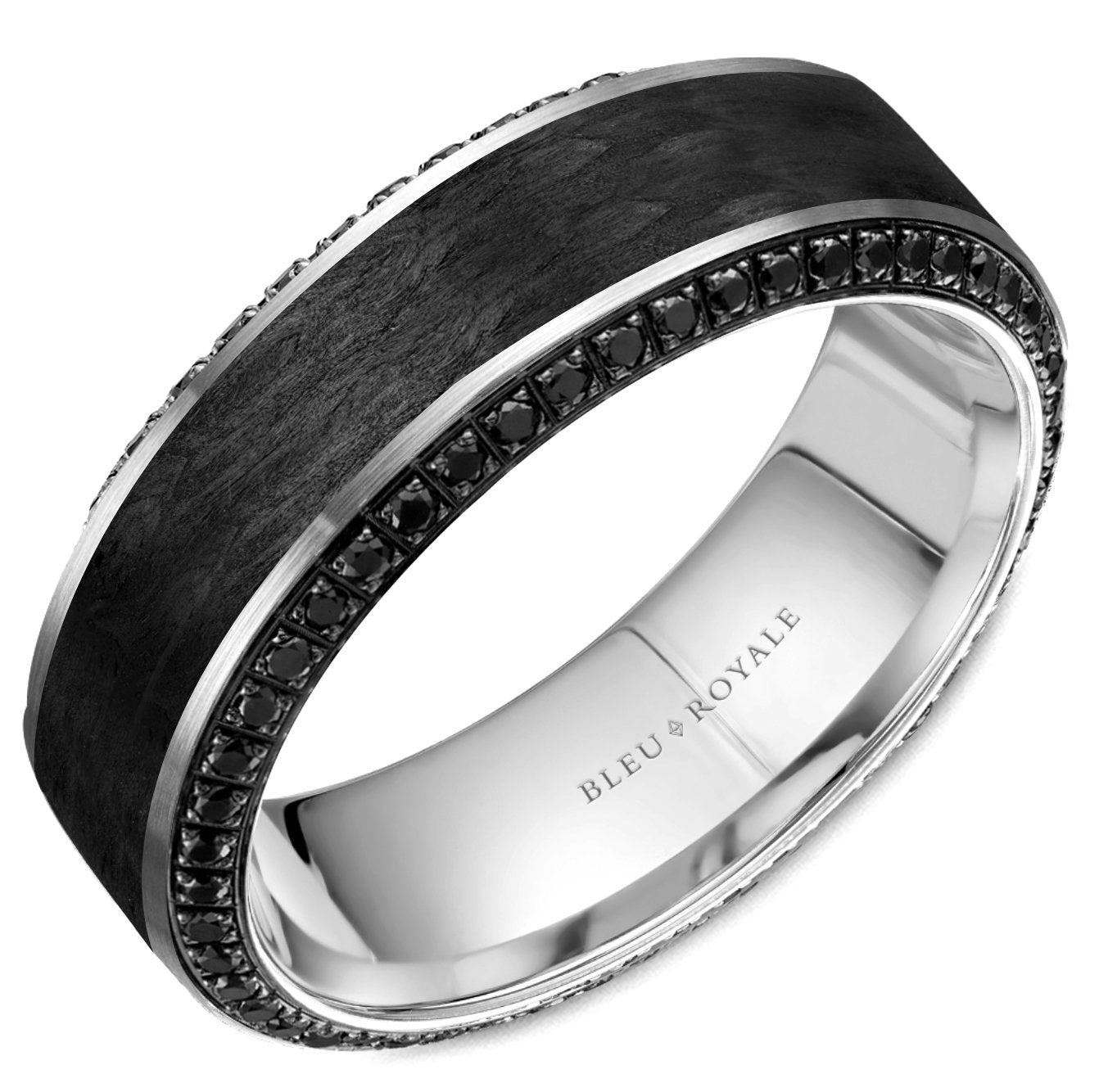 White Gold and Carbon Fiber Bleu Royale Men's Wide Wedding