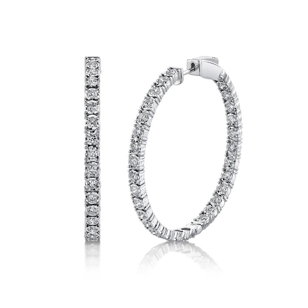 White Gold Inside Outside Diamond Hoop Earrings - SC55006170
