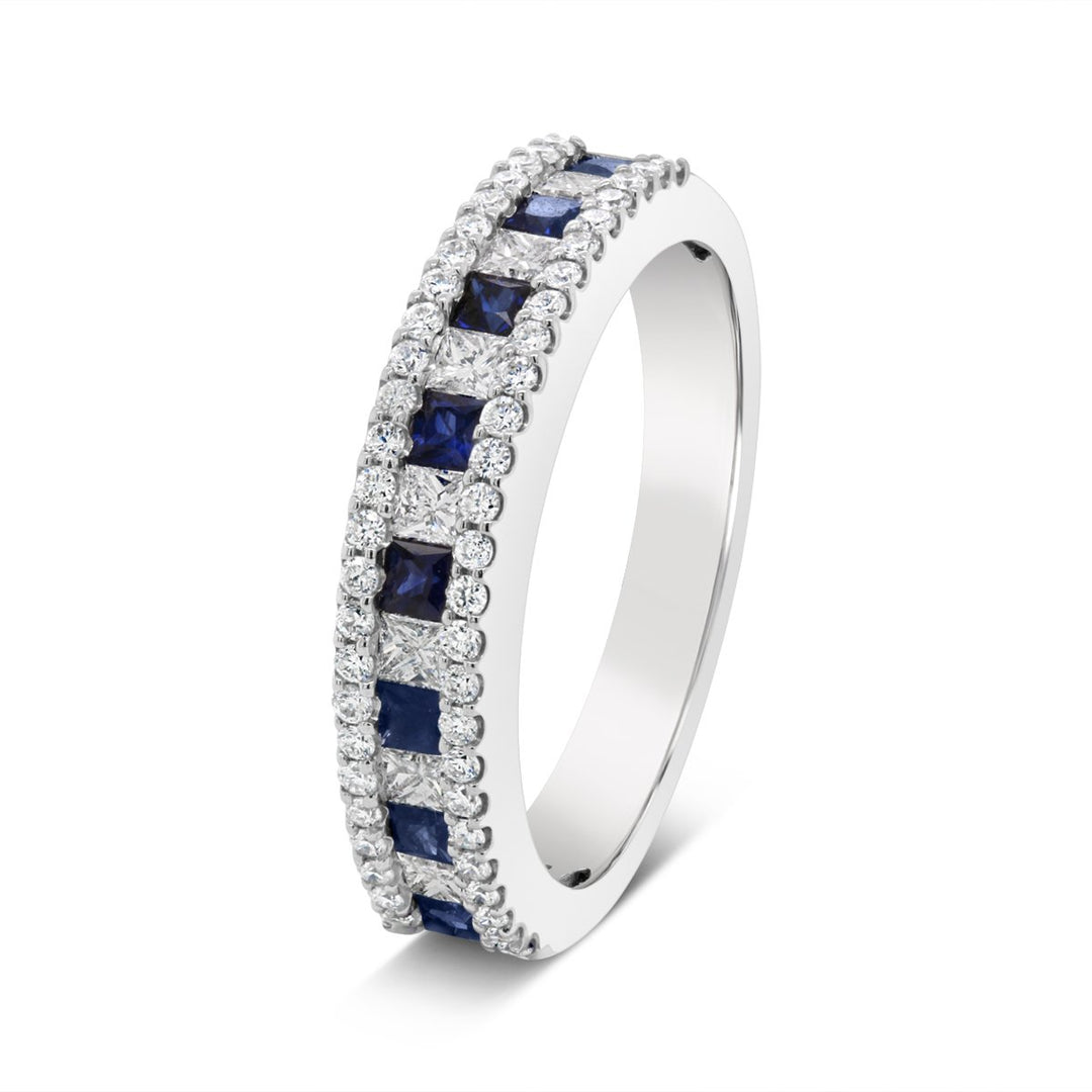 18K White Gold Diamond & Sapphire Band - RN1231WS2