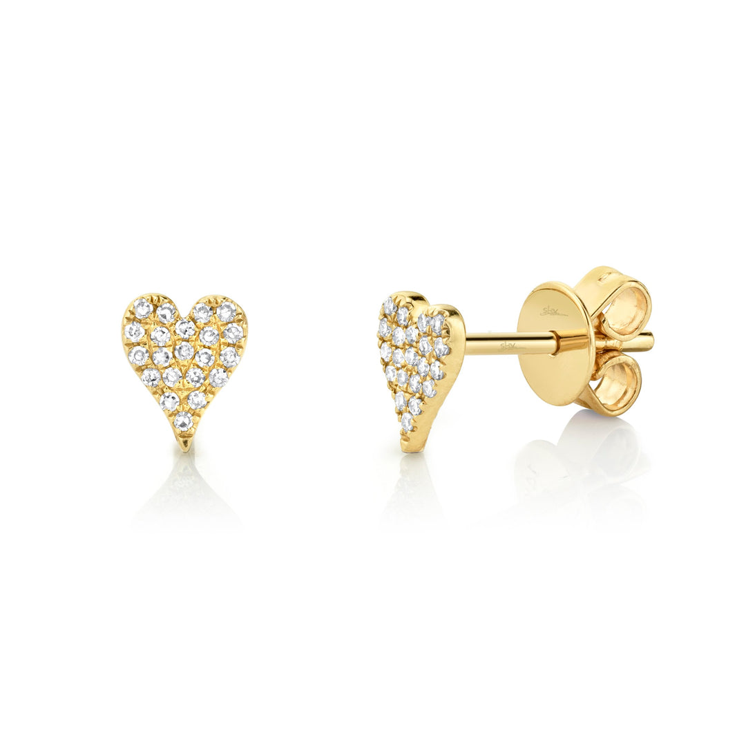 Yellow Gold Shy Creation Diamond Pave Heart Stud Earring - SC55006718