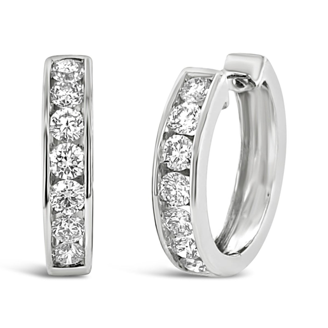 White Gold Diamond Channel Hoop Earrings - EDD4266