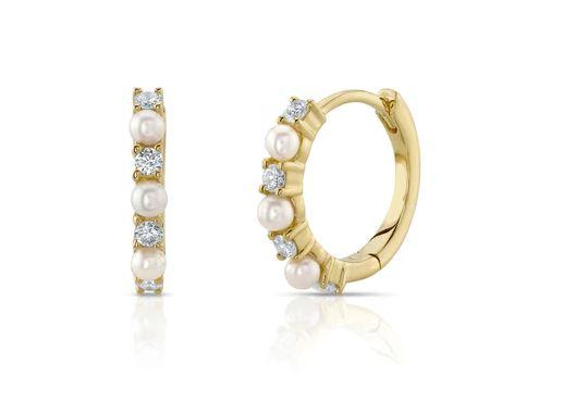 14KY Shy Creation Diamond & Cultured Pearl Huggies, 0.14ctw G/H SI