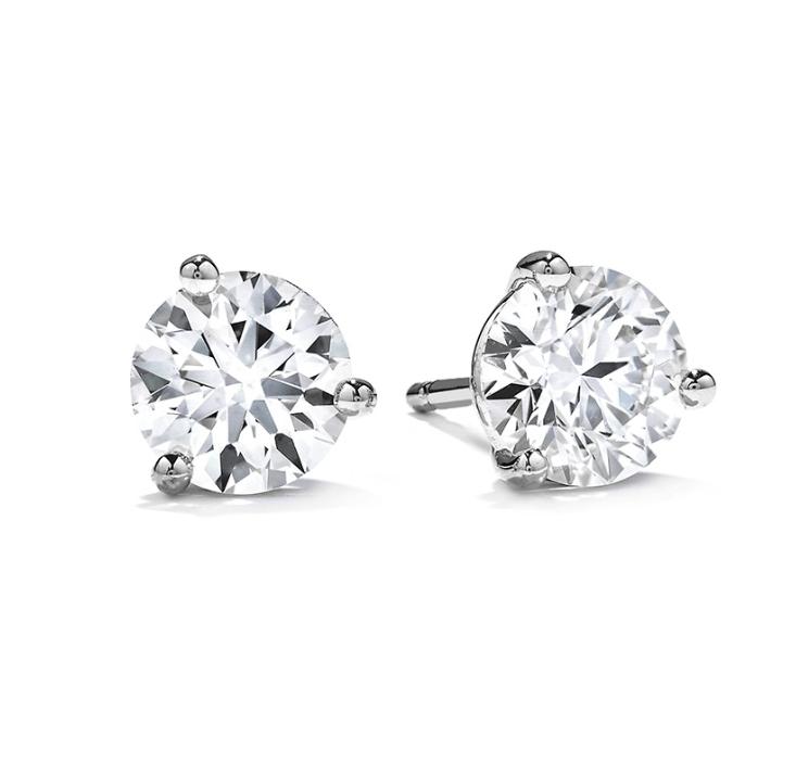 White Gold Lab Grown Diamond Three Prong Martini Studs - 3.06 ct. total weight