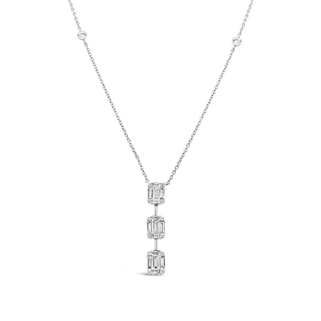 Diamond Bezel Set Chain and Diamond Illusion Set Drop Pendant Necklace - 174210NW