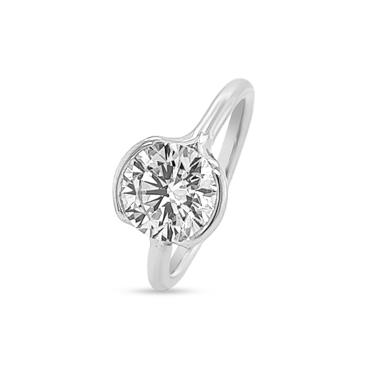 Half-Bezel Cathedral Solitaire Diamond Engagement Ring