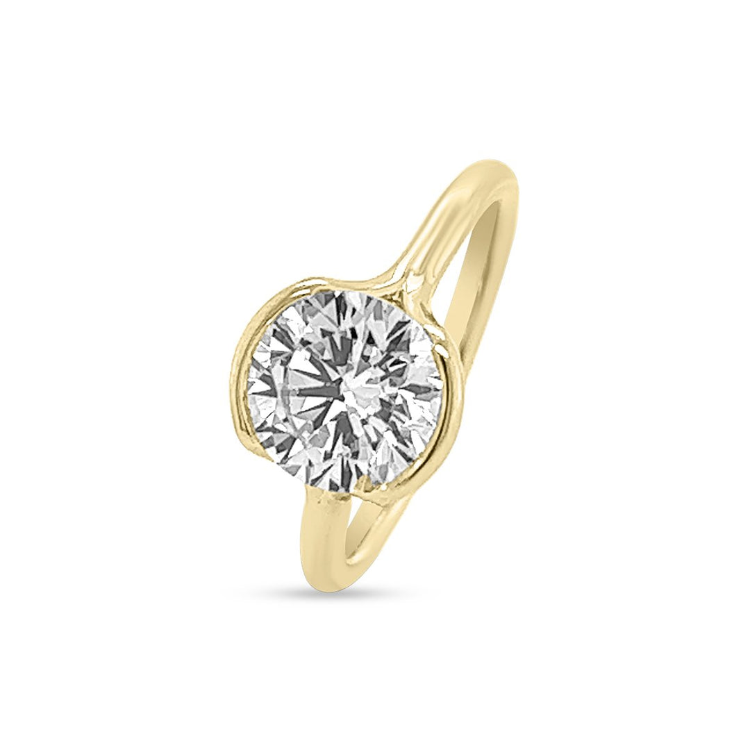 Half-Bezel Cathedral Solitaire Diamond Engagement Ring