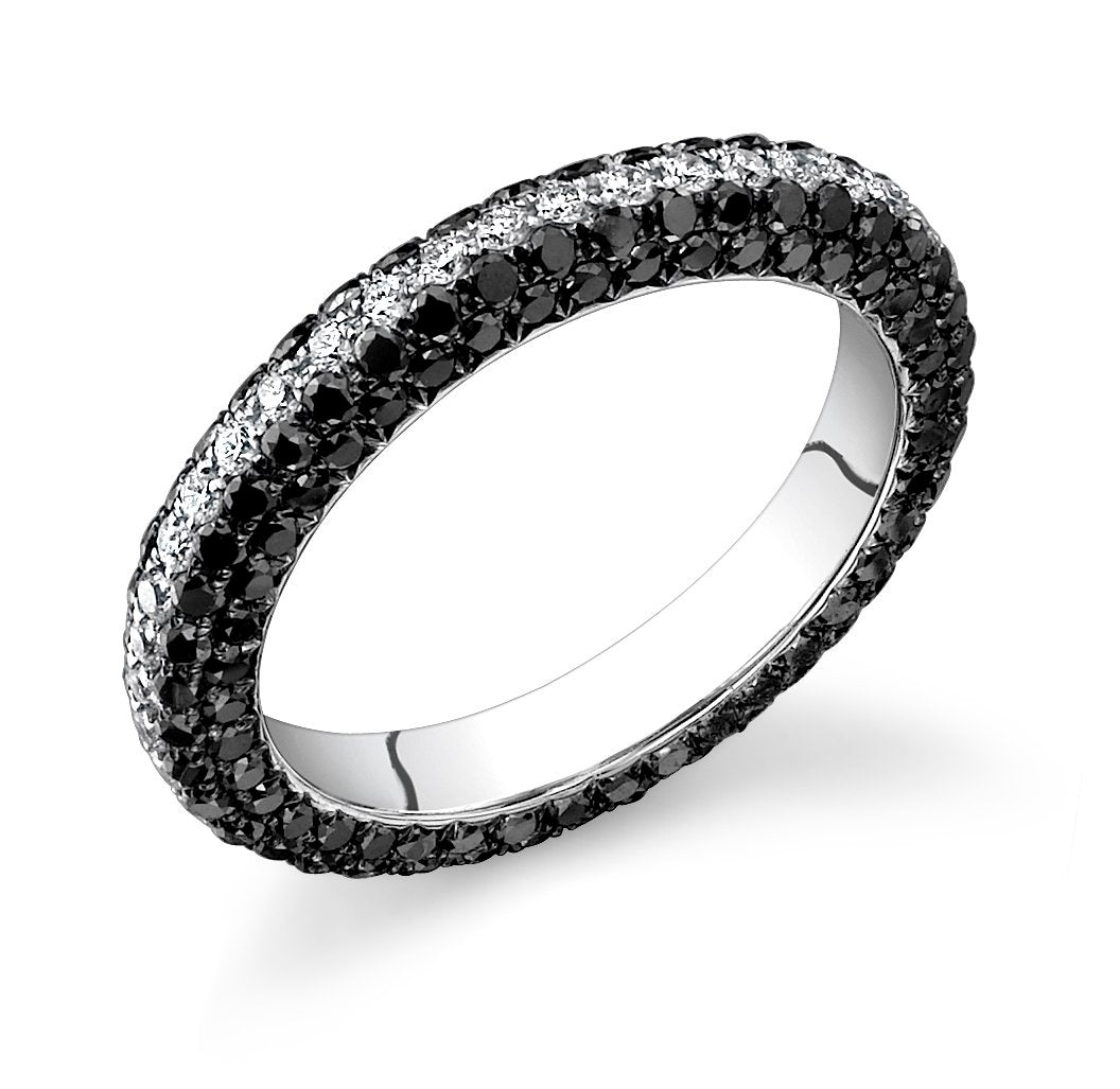 White Gold Black Diamond and Diamond Eternity Ring - YJM4287R-BW