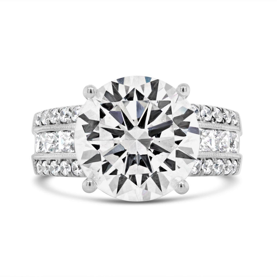 Wide Band Diamond Engagement Ring with Princess Cut Accent Diamonds - YJC3540R