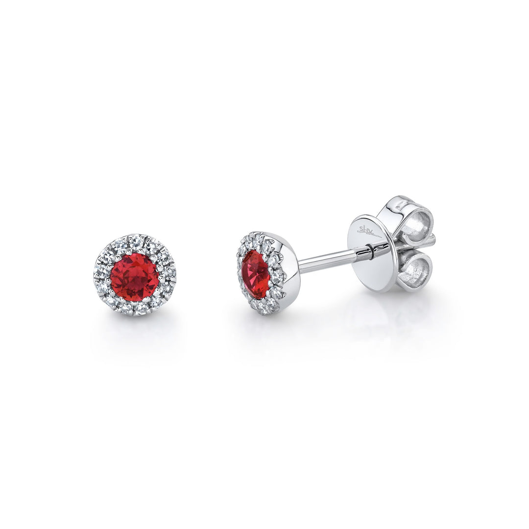 White Gold Diamond & Ruby Stud Earrings - SC55002759