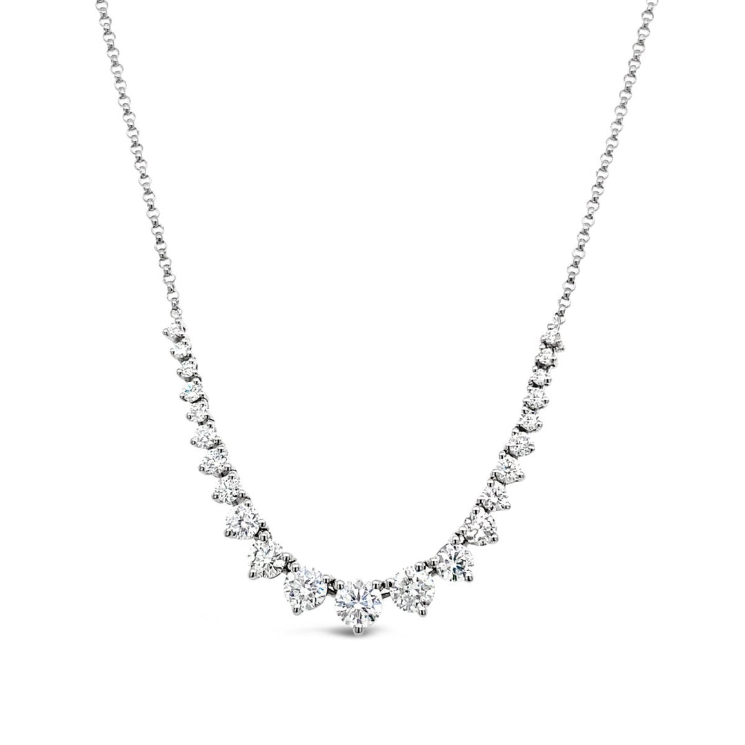 White Gold Three Prong Graduating Diamond Necklace - 12345NW