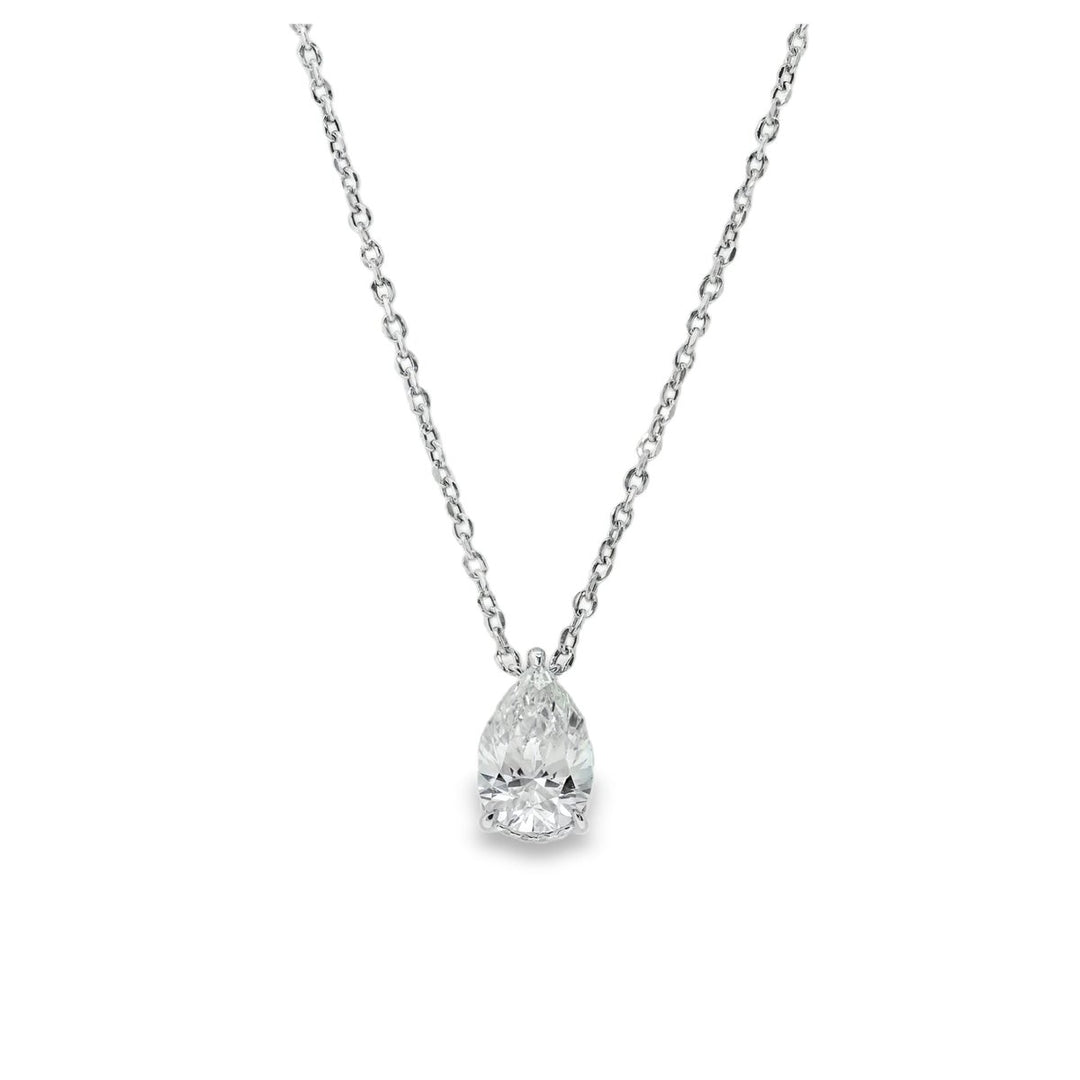 Lab Grown Pear Shape Solitaire Necklace with Hidden Halo