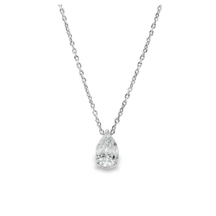 Lab Grown Pear Shape Solitaire Necklace with Hidden Halo