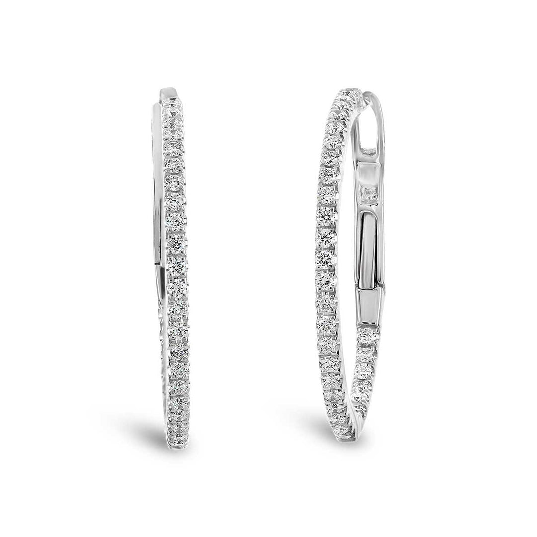 White Gold Inside Outside Diamond Hoop Earrings - AFEE12