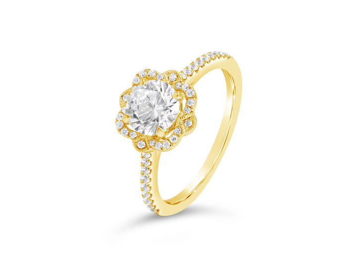 Vintage Style Diamond Halo Engagement Ring