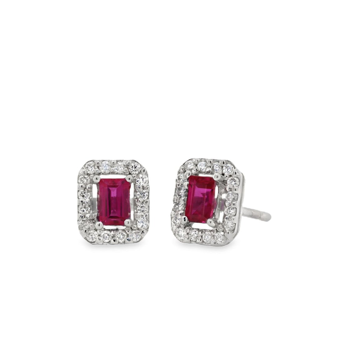 White Gold Ruby & Diamond Stud Earrings - HKE00545B