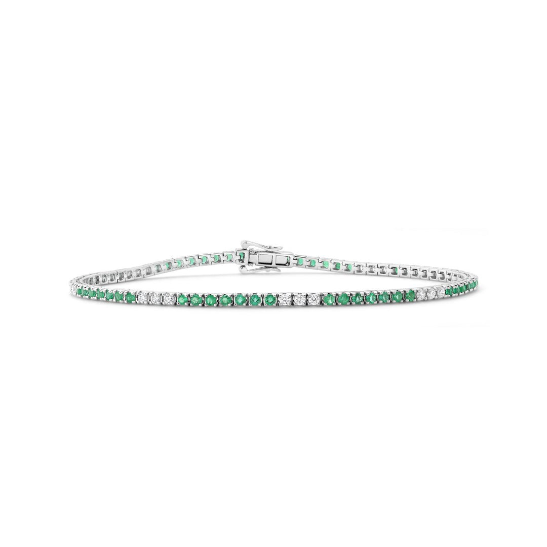 18K White Gold Emerald & Diamond Tennis Bracelet - AB1669