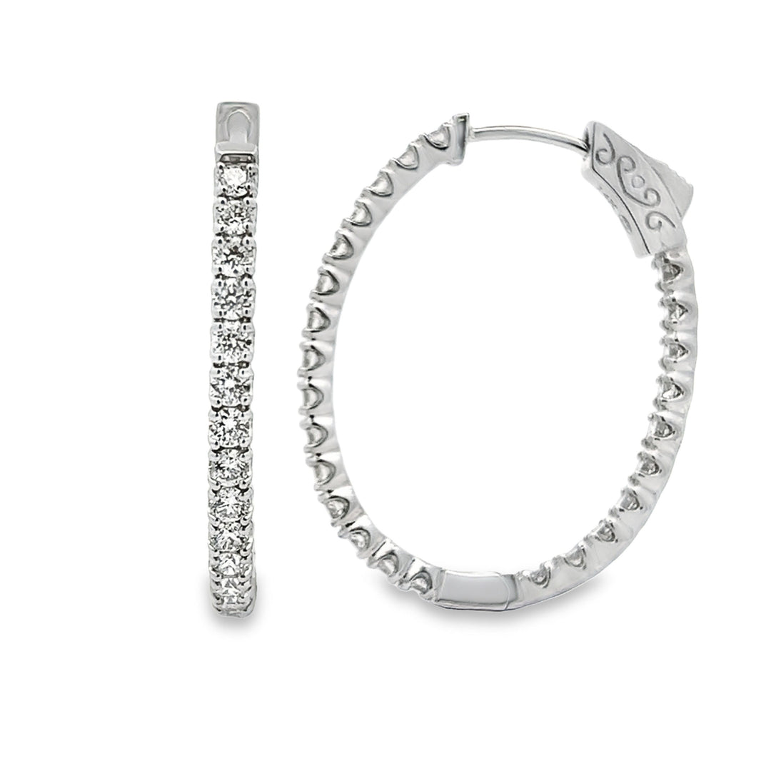 White Gold Inside Outside Oval Diamond Hoop Earrings - EDD6565