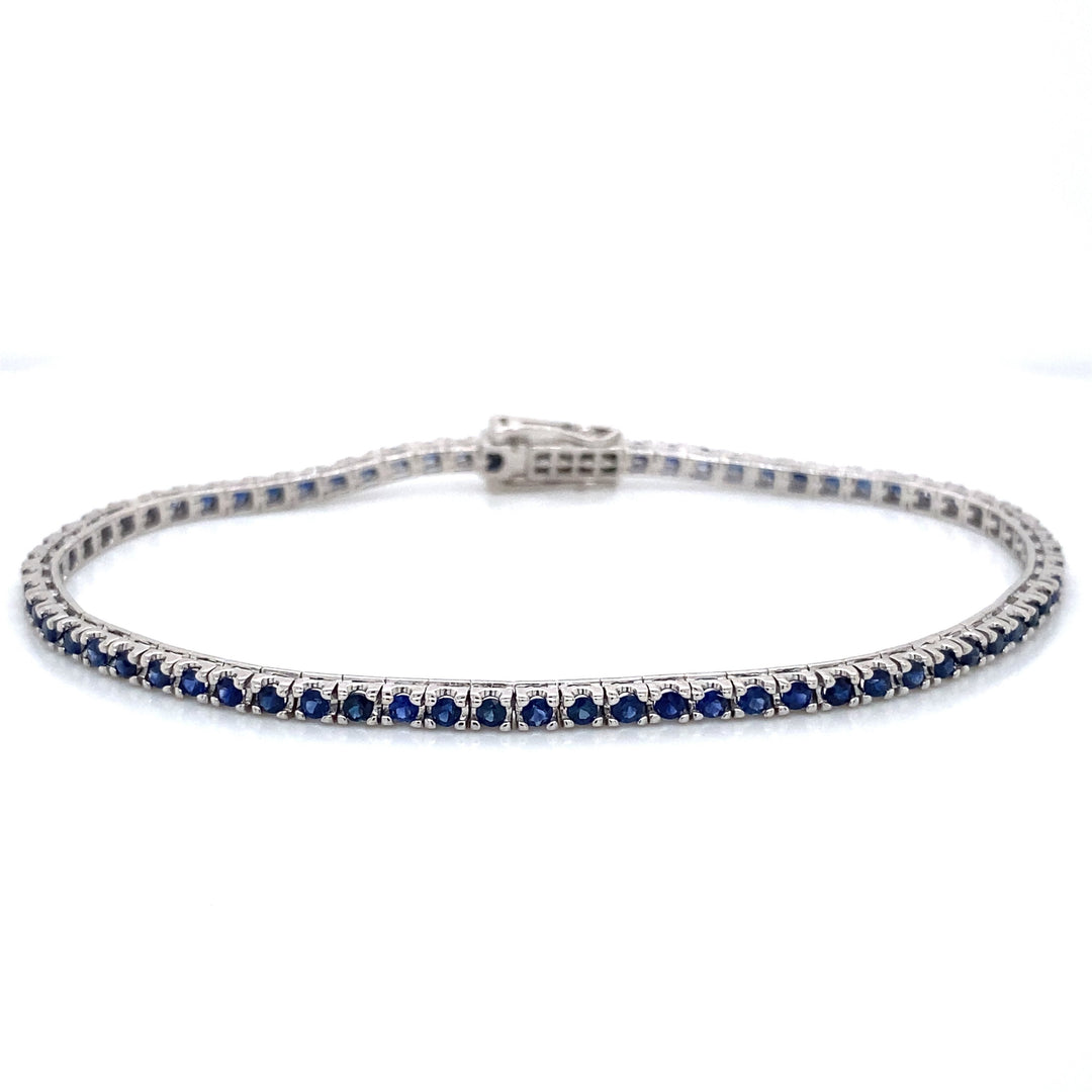 White Gold Blue Sapphire Tennis Bracelet - AB0202/BS