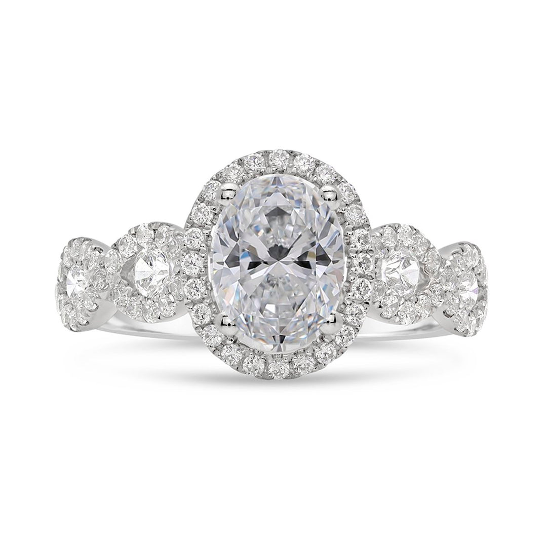 Cross Over Diamond Halo Engagement Ring