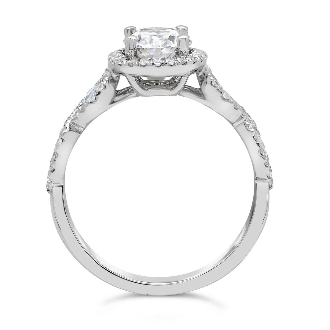 Cross Over Diamond Halo Engagement Ring