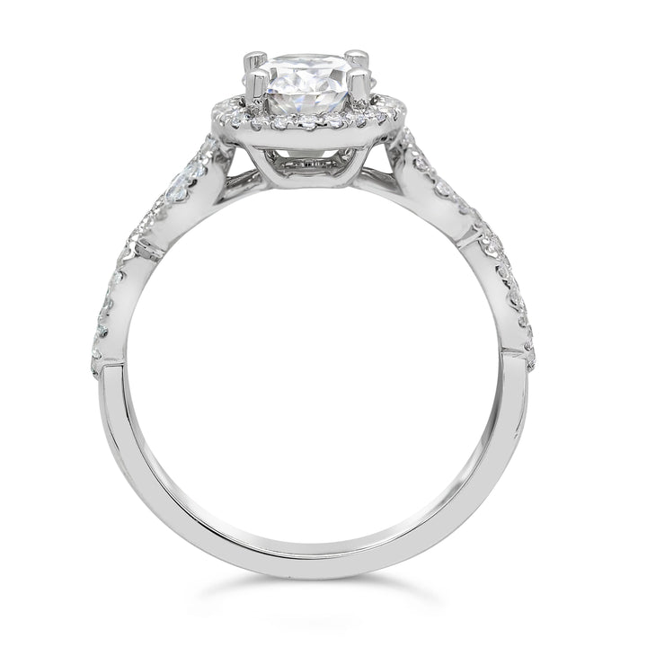 Cross Over Diamond Halo Engagement Ring